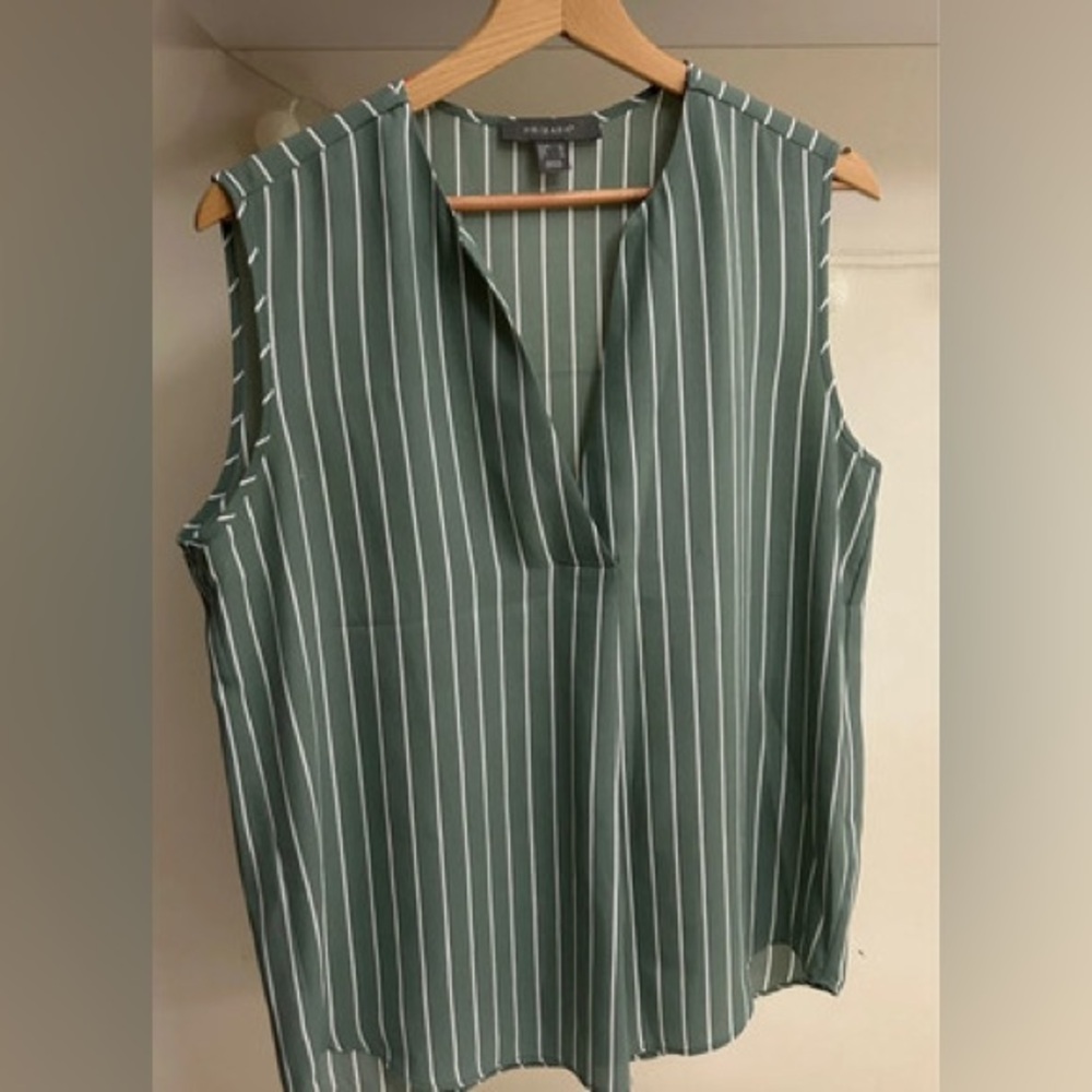 Primark 6 top sage green pinstripe tunic relaxed V neck sleeveless